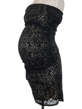 My Bump Black Lace Off-Shoulder Maternity Dress